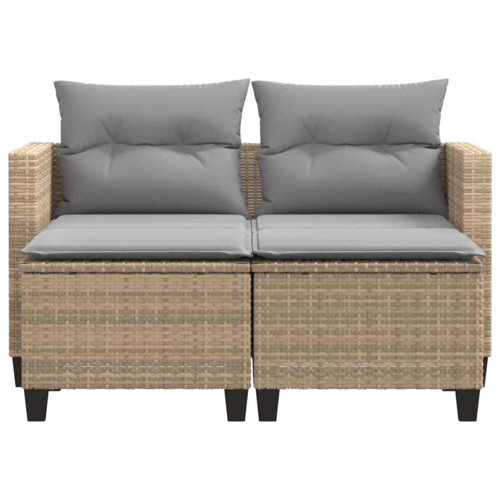 Gartensofa 2-Sitzer mit Hockern Beige Poly Rattan