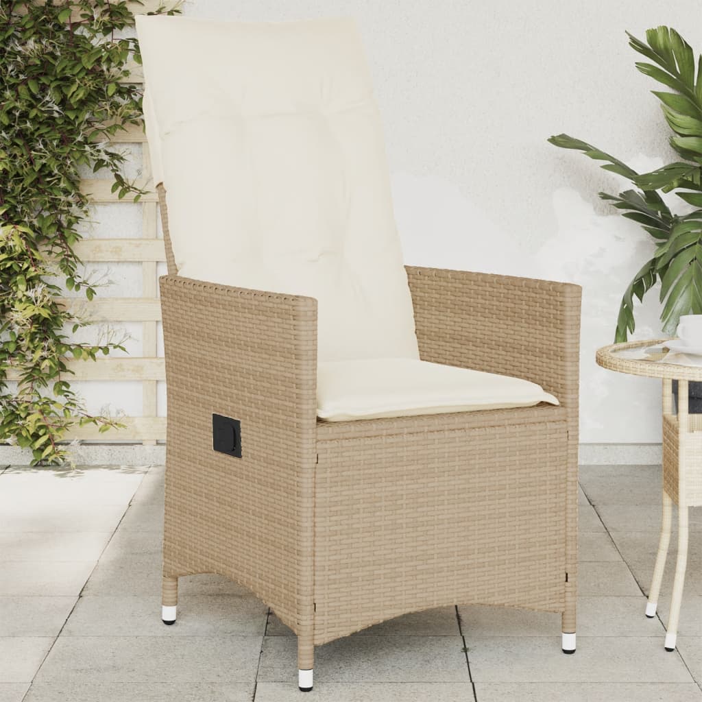 Gartensessel mit Kissen Verstellbar Beige Poly Rattan