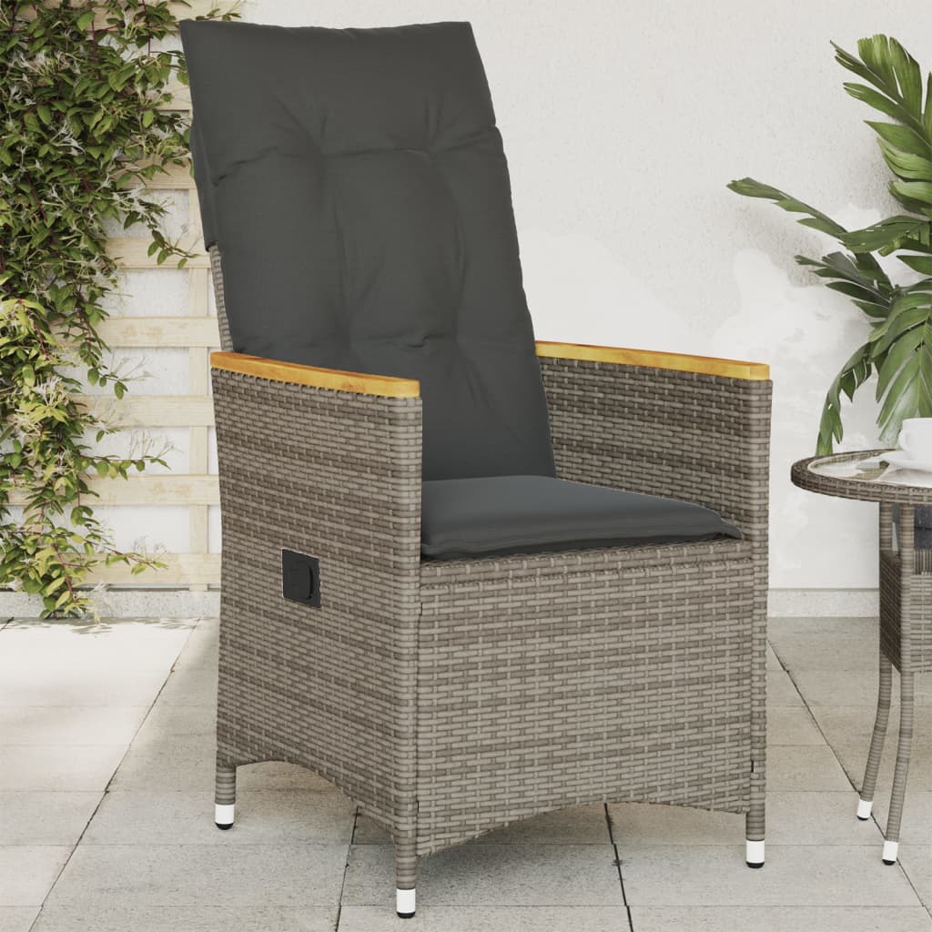 Gartensessel Verstellbar mit Kissen Grau Poly Rattan