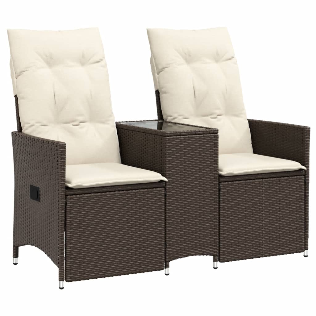 Gartensofa 2-Sitzer Verstellbar mit Tisch Braun Poly Rattan