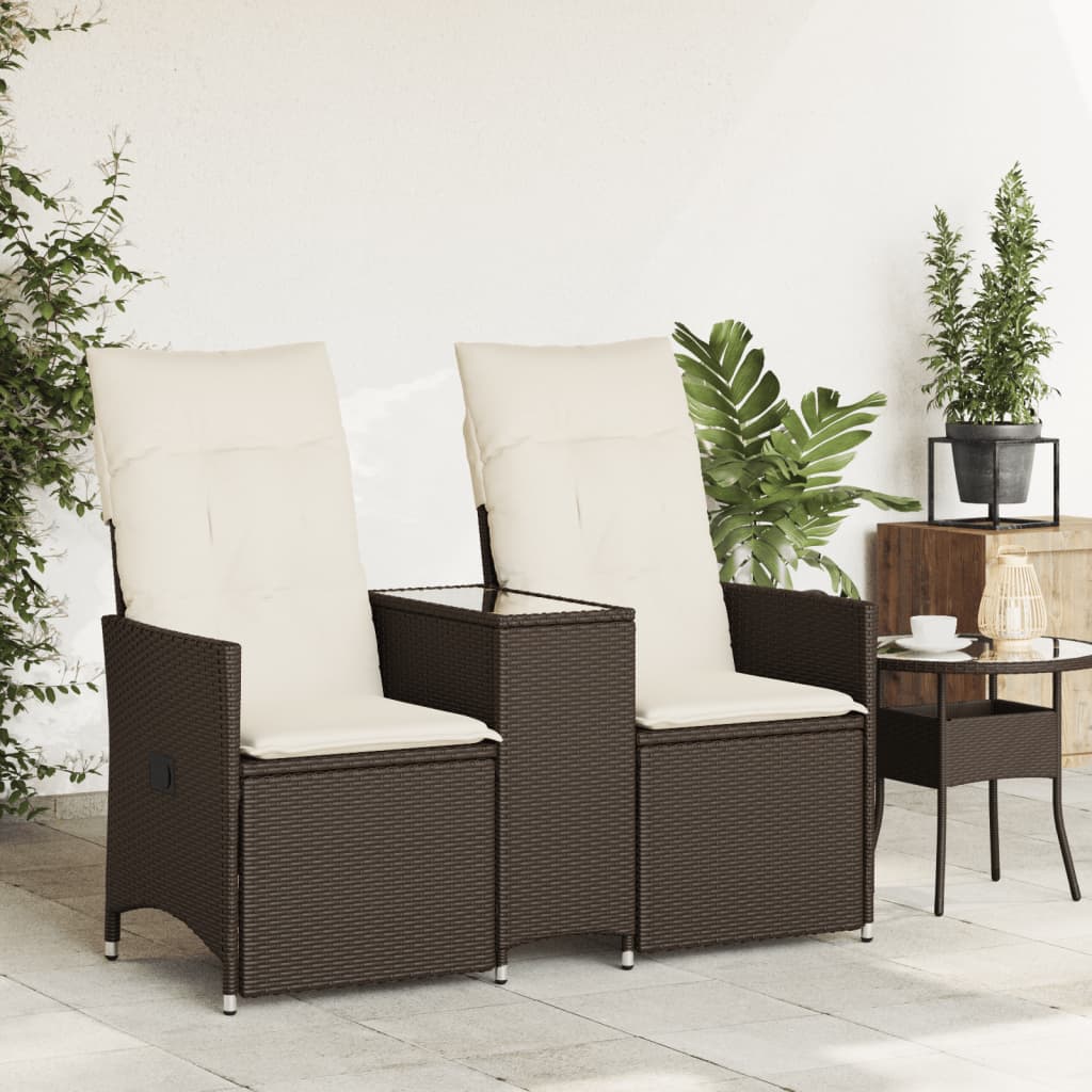 Gartensofa 2-Sitzer Verstellbar mit Tisch Braun Poly Rattan