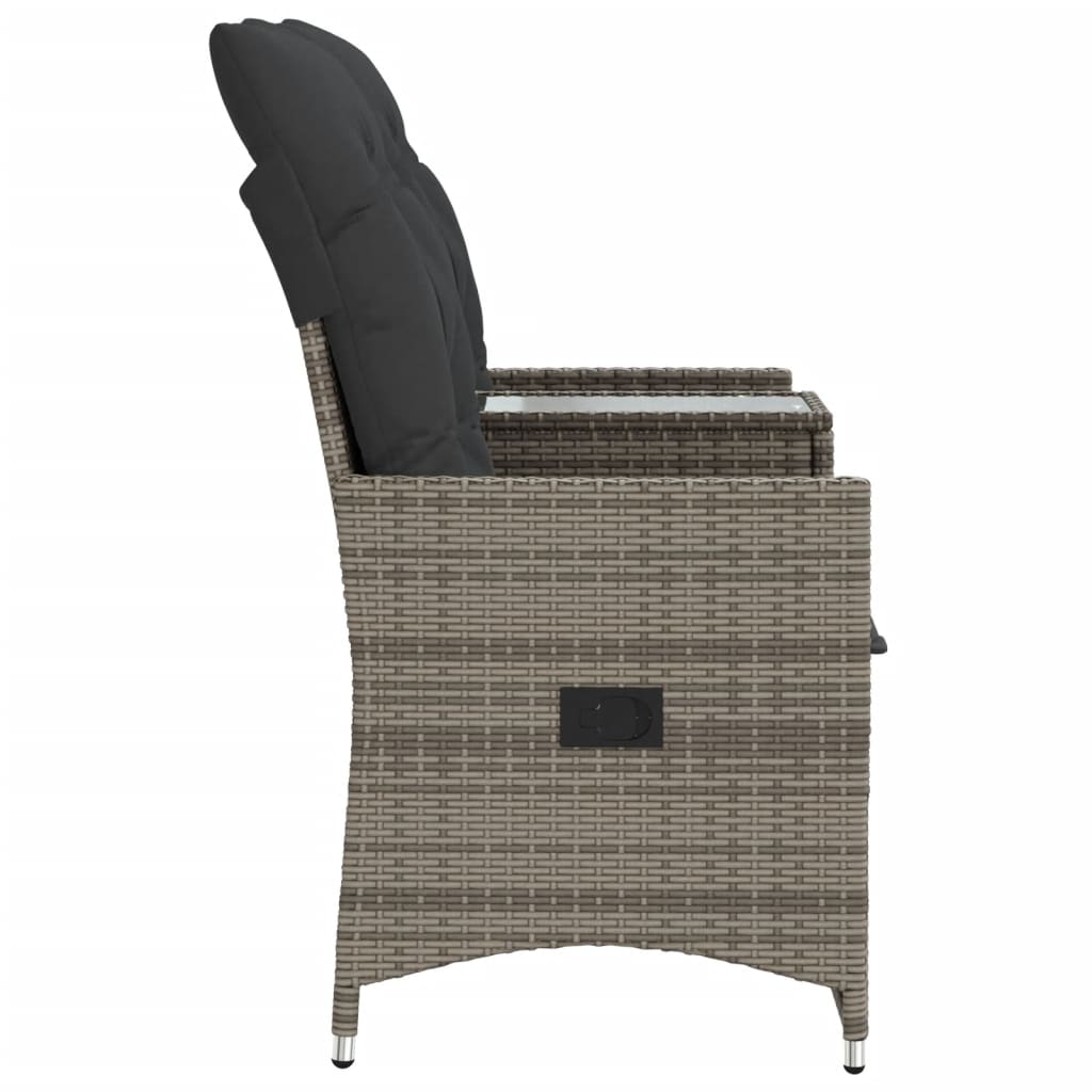 Gartensofa 2-Sitzer Verstellbar mit Tisch Grau Poly Rattan