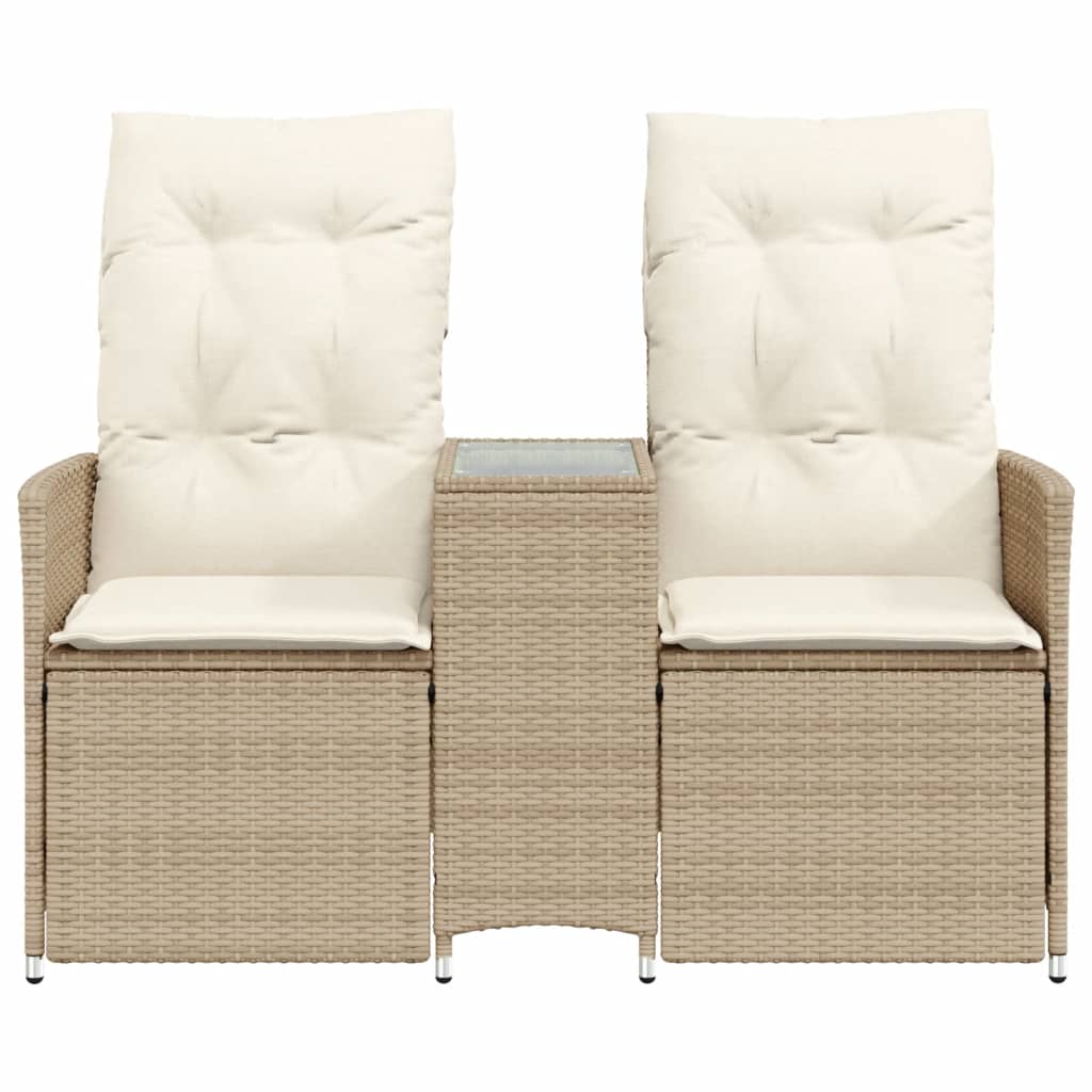 Gartensofa 2-Sitzer Verstellbar mit Tisch Beige Poly Rattan