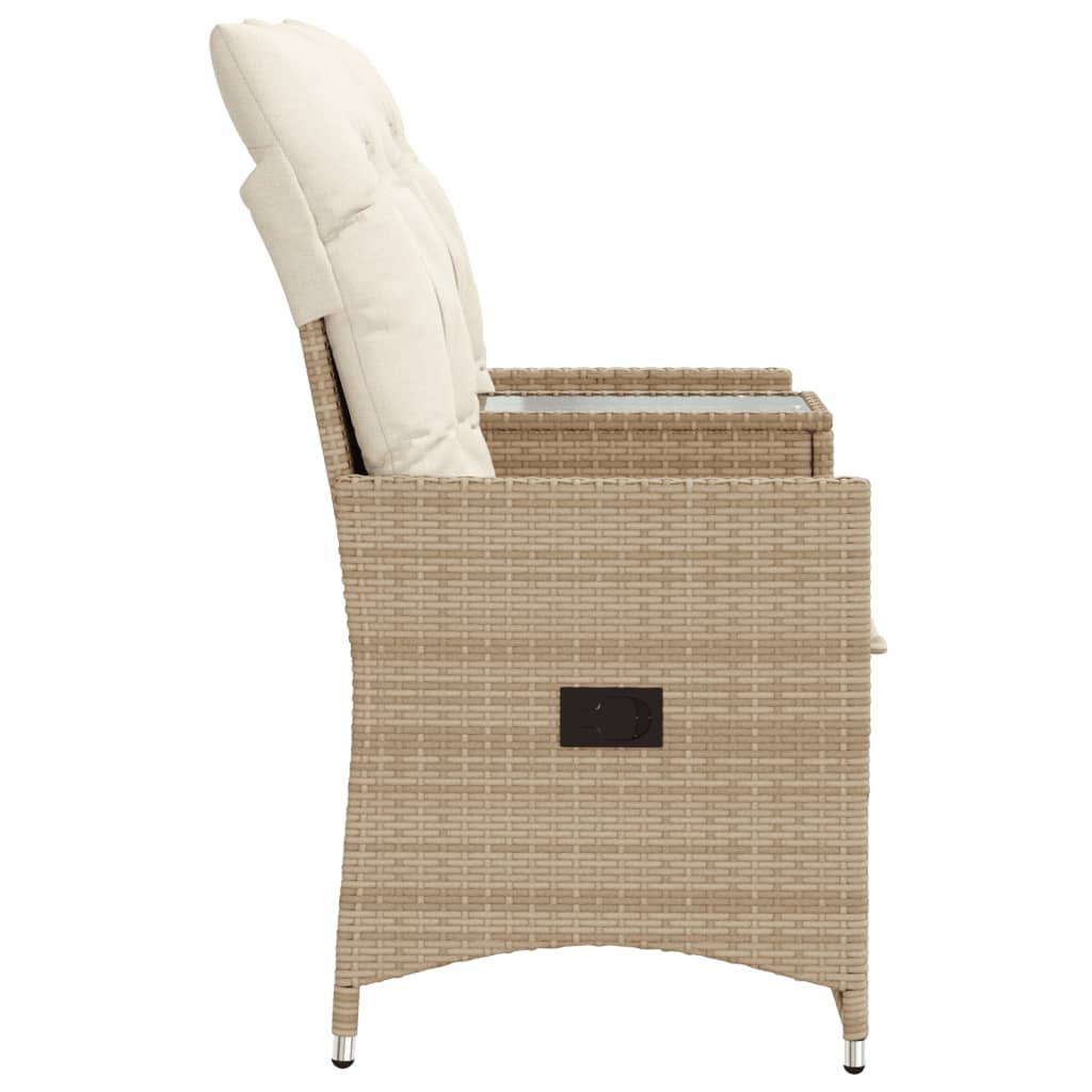 Gartensofa 2-Sitzer Verstellbar mit Tisch Beige Poly Rattan