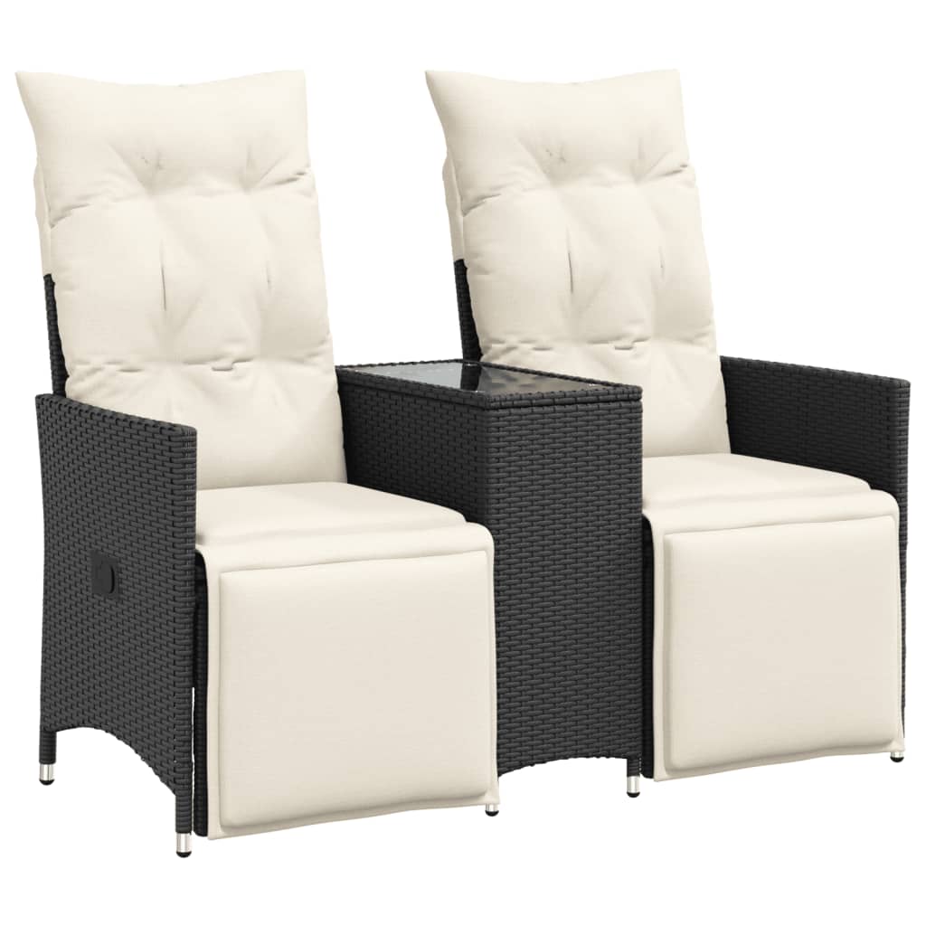 Gartensofa 2-Sitzer Verstellbar mit Tisch Schwarz Poly Rattan