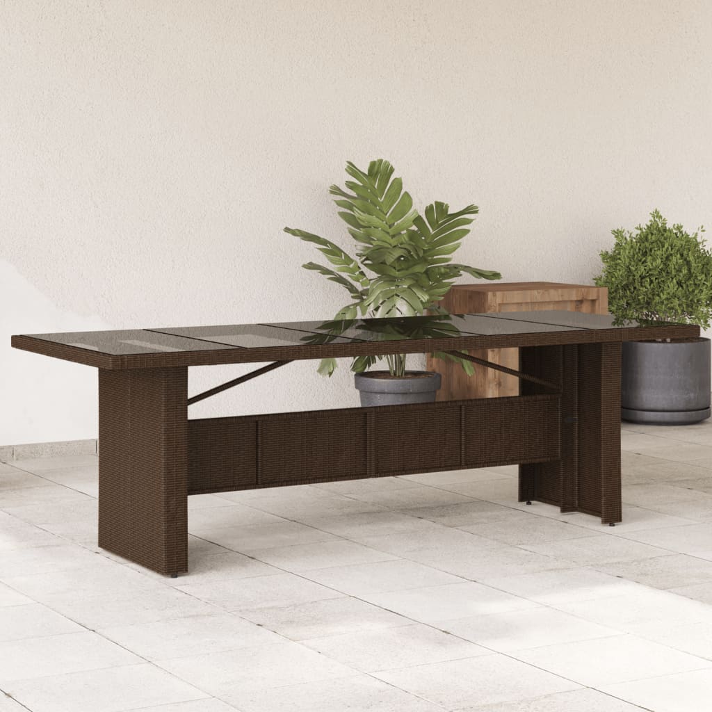Gartentisch mit Glasplatte Braun 240x90x75 cm Poly Rattan