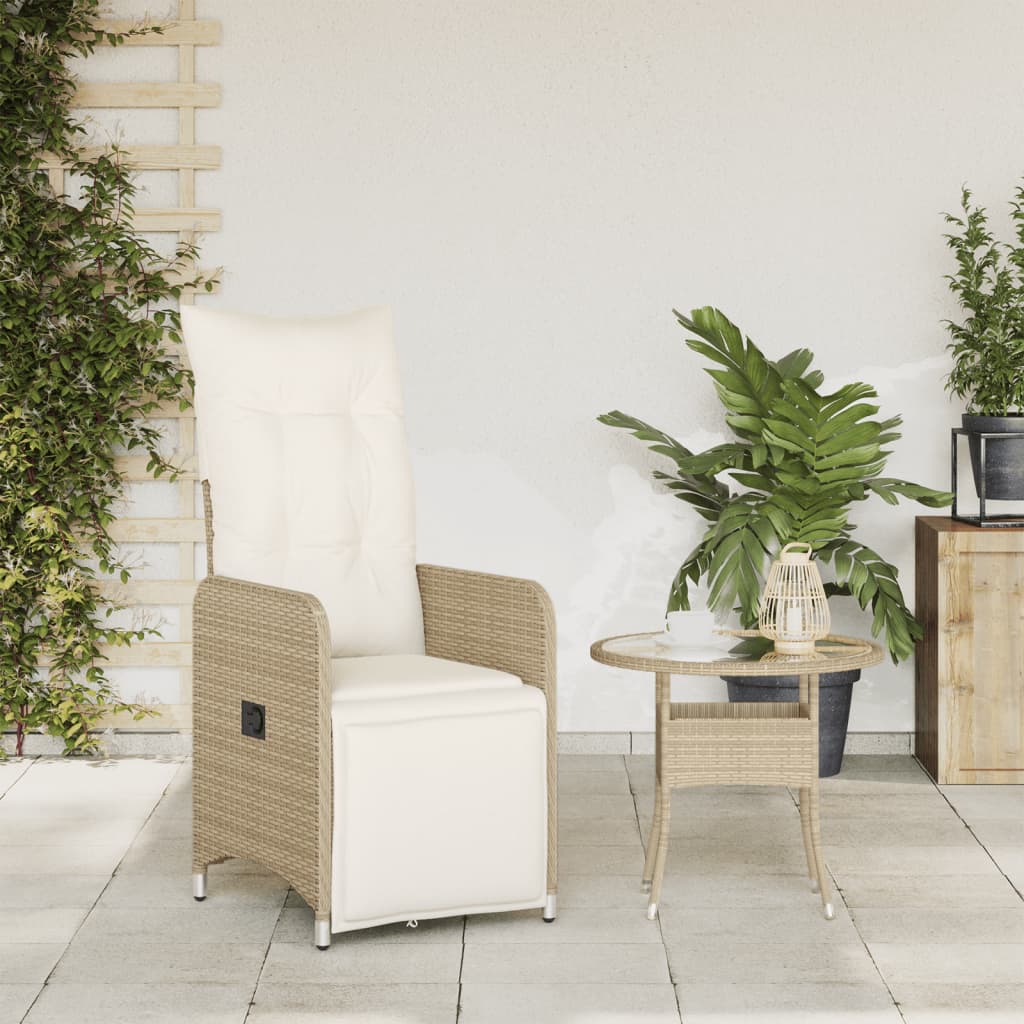 Gartensessel mit Kissen Verstellbar Beige Poly Rattan