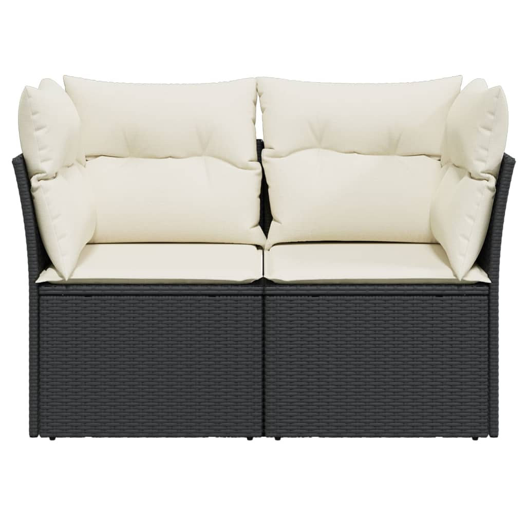 Gartensofa mit Kissen 2-Sitzer Schwarz Poly Rattan