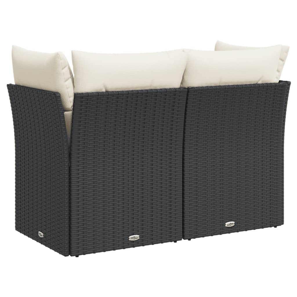 Gartensofa mit Kissen 2-Sitzer Schwarz Poly Rattan