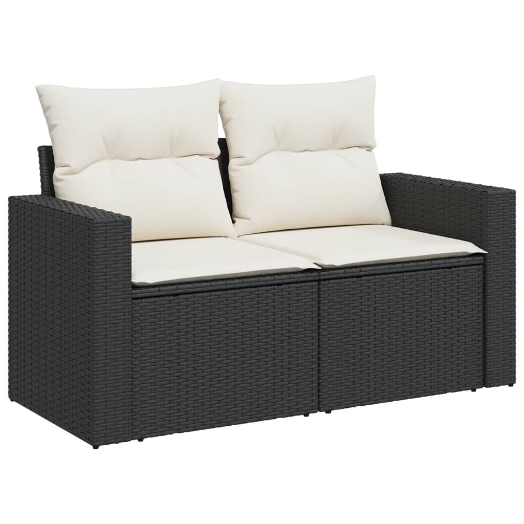 Gartensofa mit Kissen 2-Sitzer Schwarz Poly Rattan