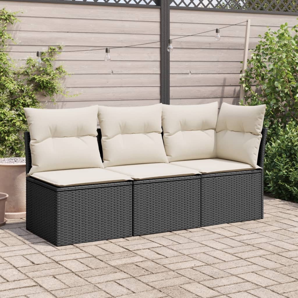 Gartensofa ohne Armlehnen mit Kissen Schwarz Poly Rattan