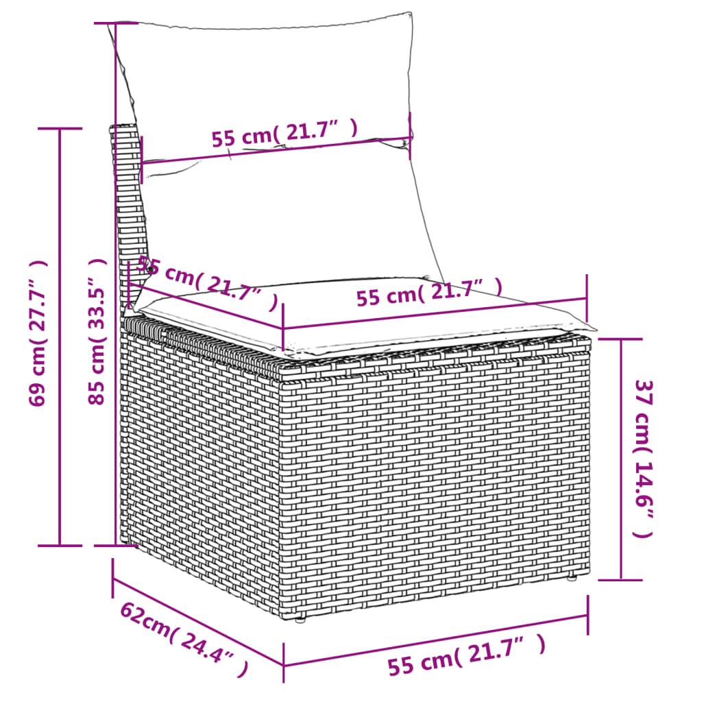 Gartensofa ohne Armlehnen mit Kissen Schwarz Poly Rattan