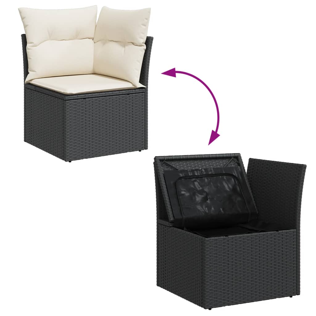 Garten-Ecksofa mit Kissen Schwarz Poly Rattan