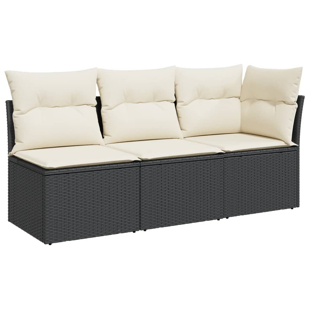 Gartensofa mit Kissen 3-Sitzer Schwarz Poly Rattan