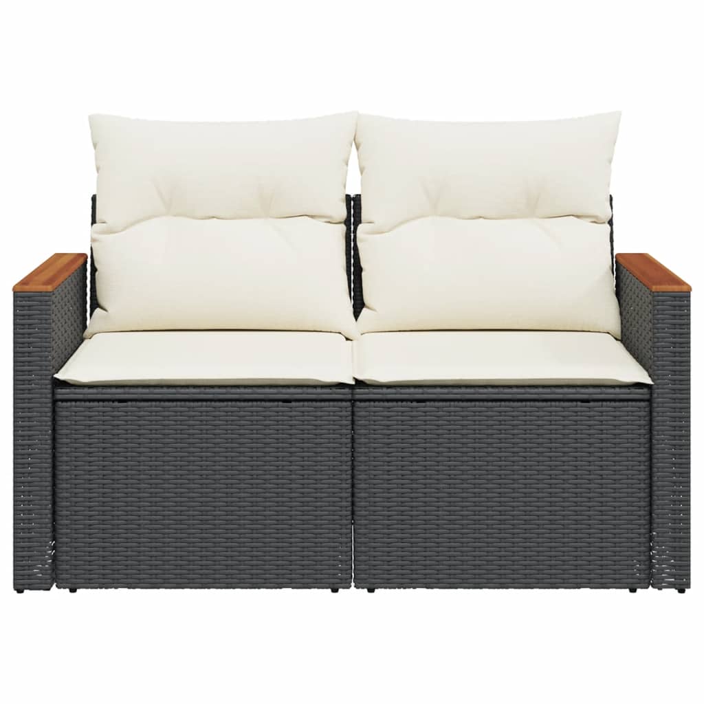 Gartensofa mit Kissen 2-Sitzer Schwarz Poly Rattan