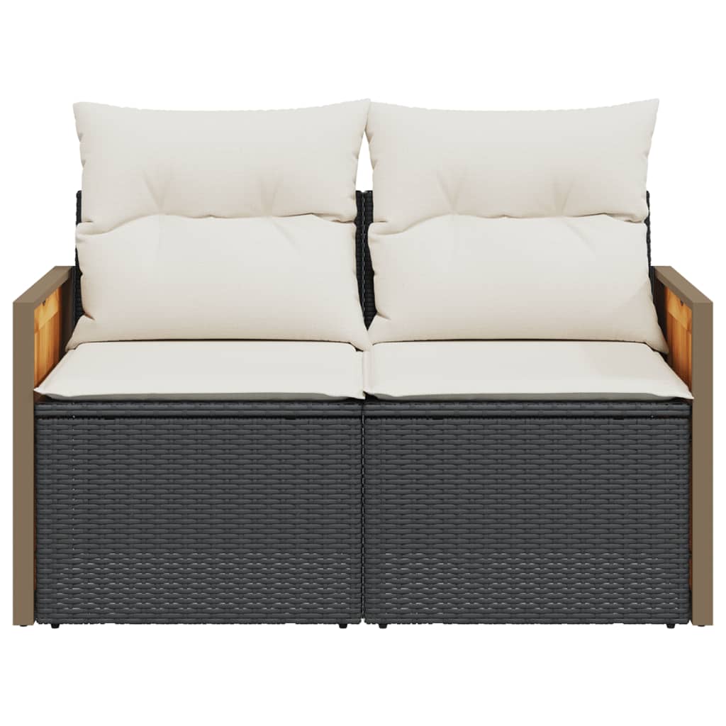 Gartensofa mit Kissen 2-Sitzer Schwarz Poly Rattan