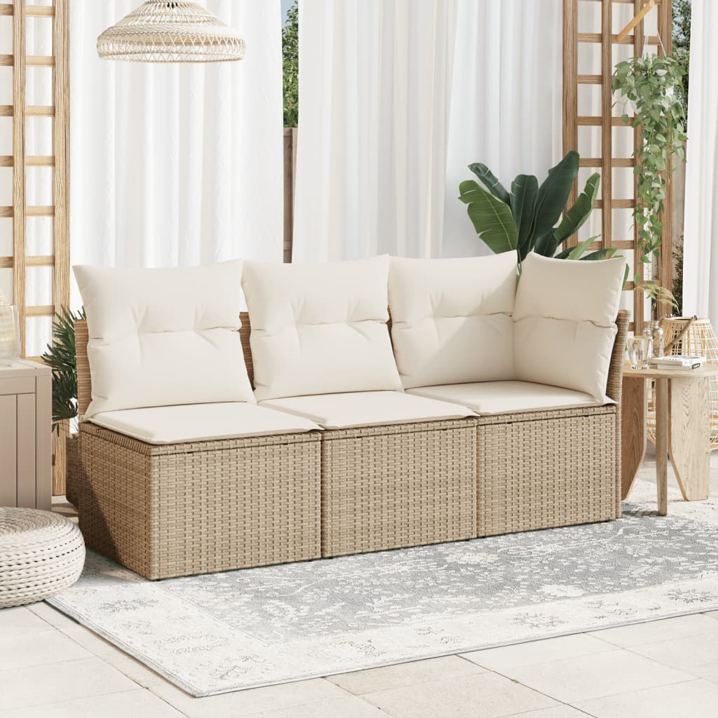 Gartensessel ohne Armlehnen mit Kissen Beige Poly Rattan