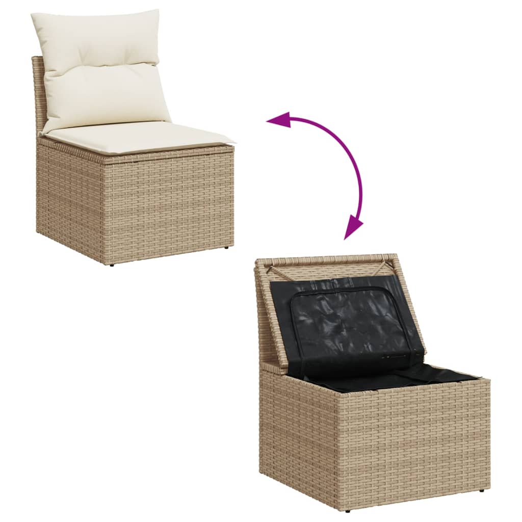 Gartensessel ohne Armlehnen mit Kissen Beige Poly Rattan