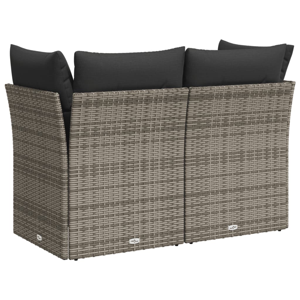 Gartensofa 2-Sitzer mit Kissen Grau Poly Rattan