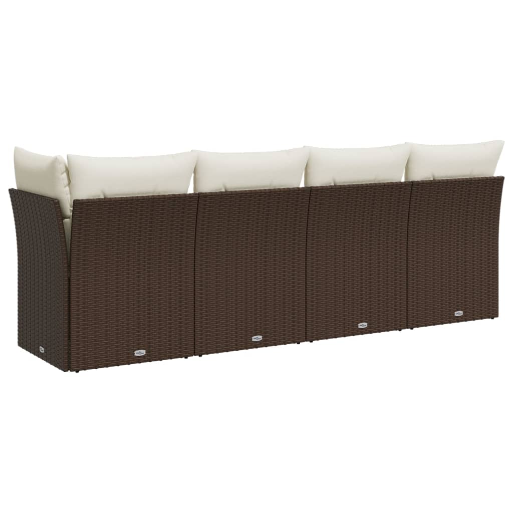 Gartensofa mit Kissen 4-Sitzer Braun Poly Rattan