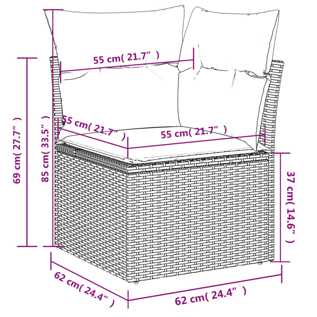 Garten-Ecksofa mit Kissen Braun Poly Rattan