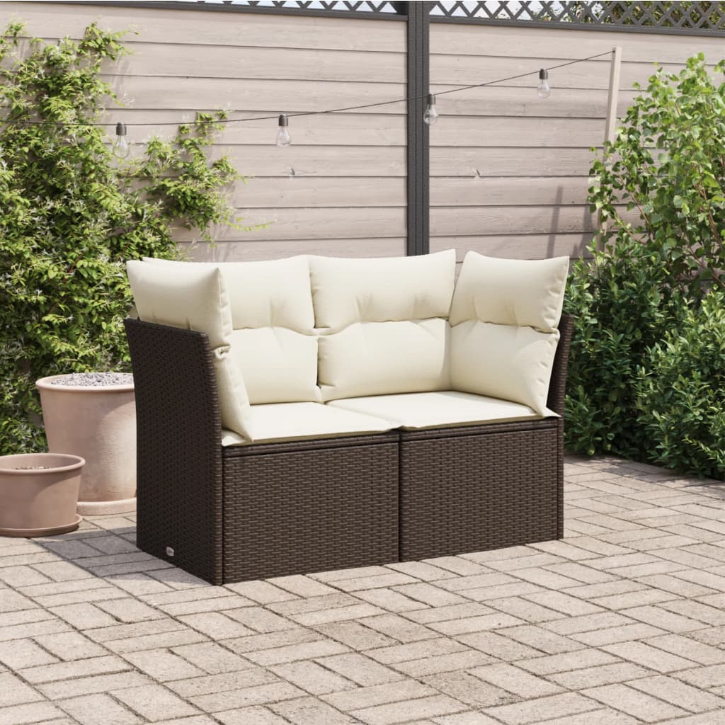 Gartensofa mit Kissen 2-Sitzer Braun Poly Rattan