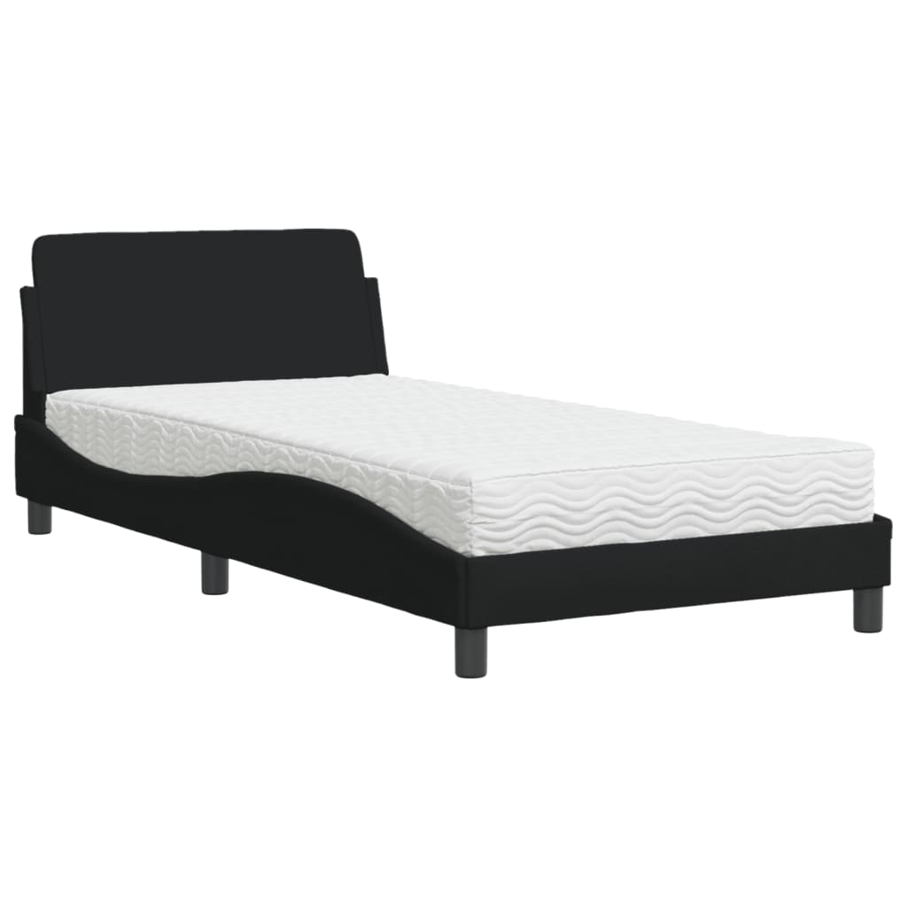 Bett mit Matratze Schwarz 100x200 cm Stoff