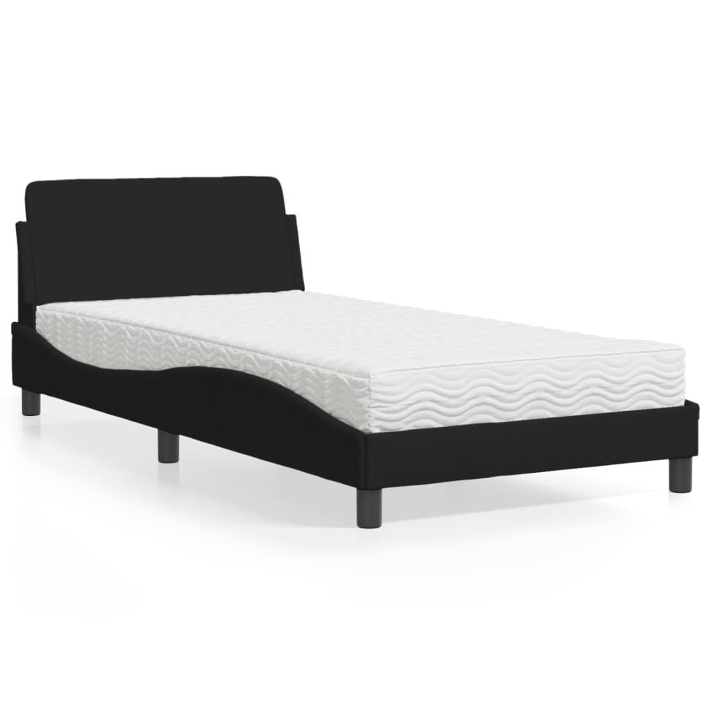 Bett mit Matratze Schwarz 100x200 cm Stoff
