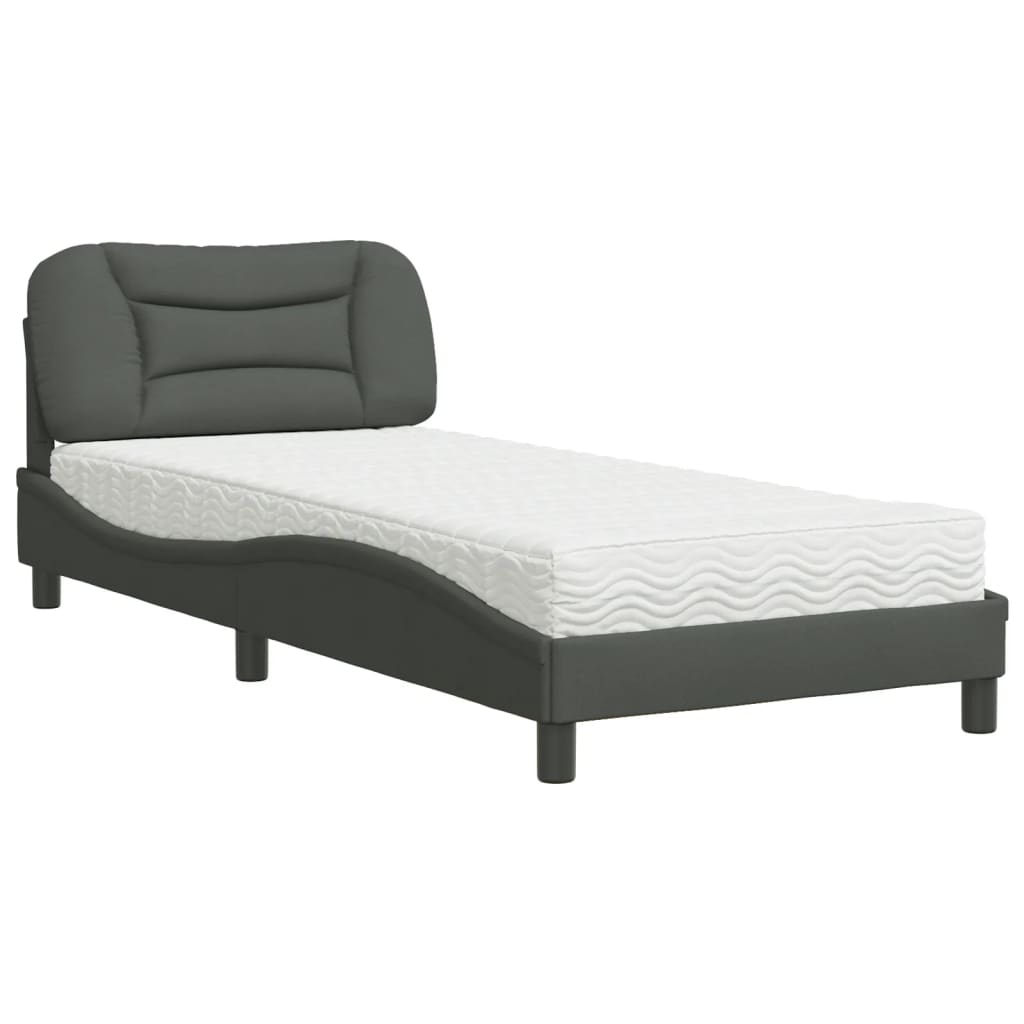 Bett mit Matratze Dunkelgrau 90x190 cm Stoff