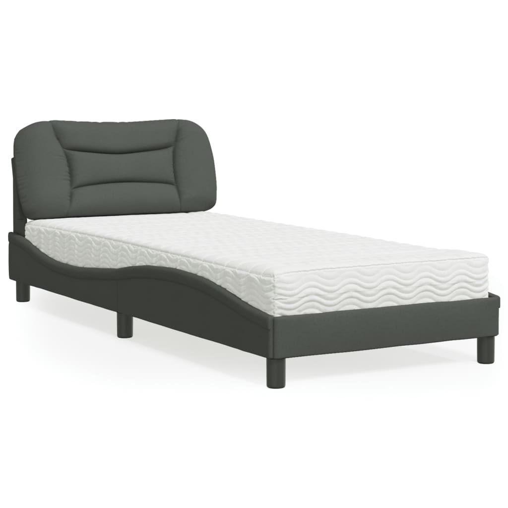 Bett mit Matratze Dunkelgrau 90x190 cm Stoff