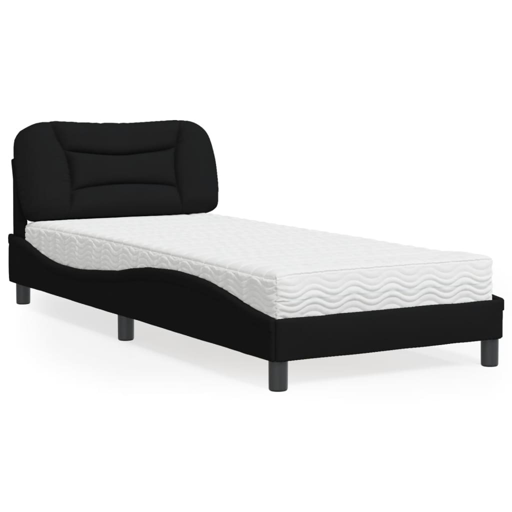 Bett mit Matratze Schwarz 90x190 cm Stoff