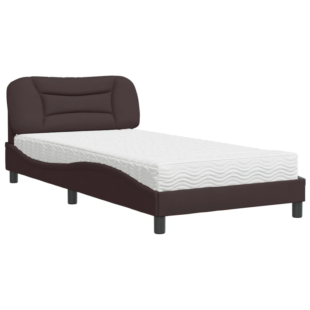 Bett mit Matratze Dunkelbraun 100x200 cm Stoff