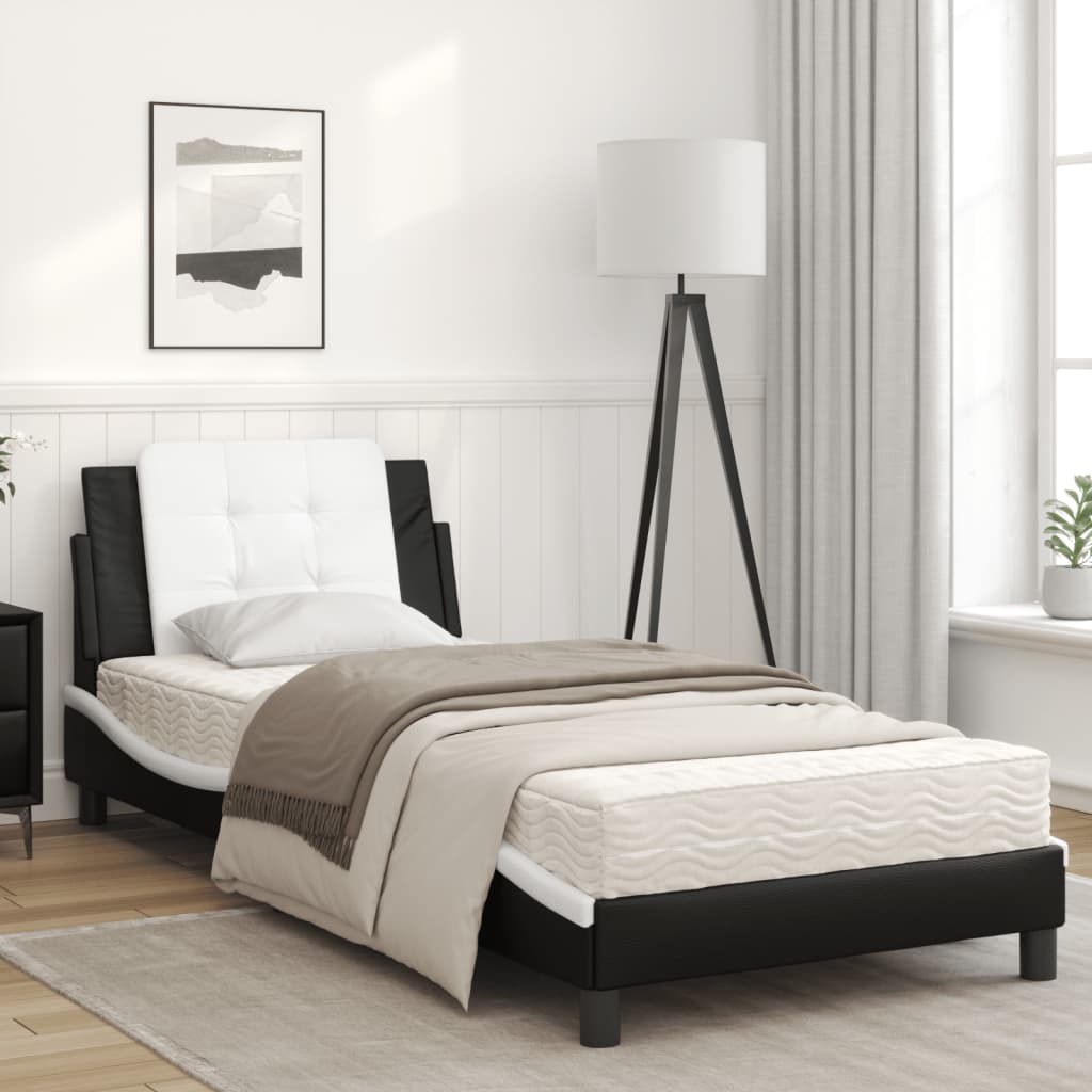 Bett mit Matratze Schwarz und Weiß 80x200 cm Kunstleder