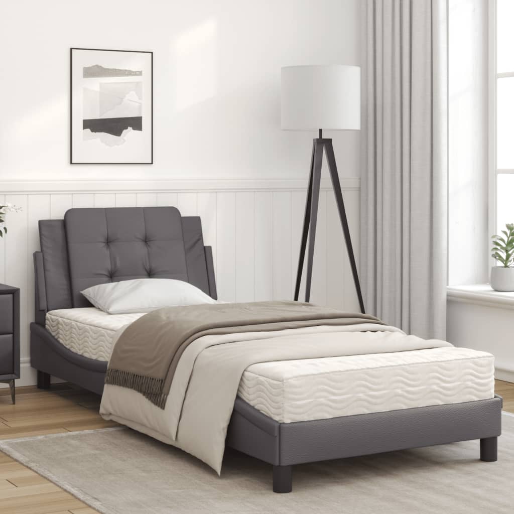 Bett mit Matratze Grau 90x190 cm Kunstleder