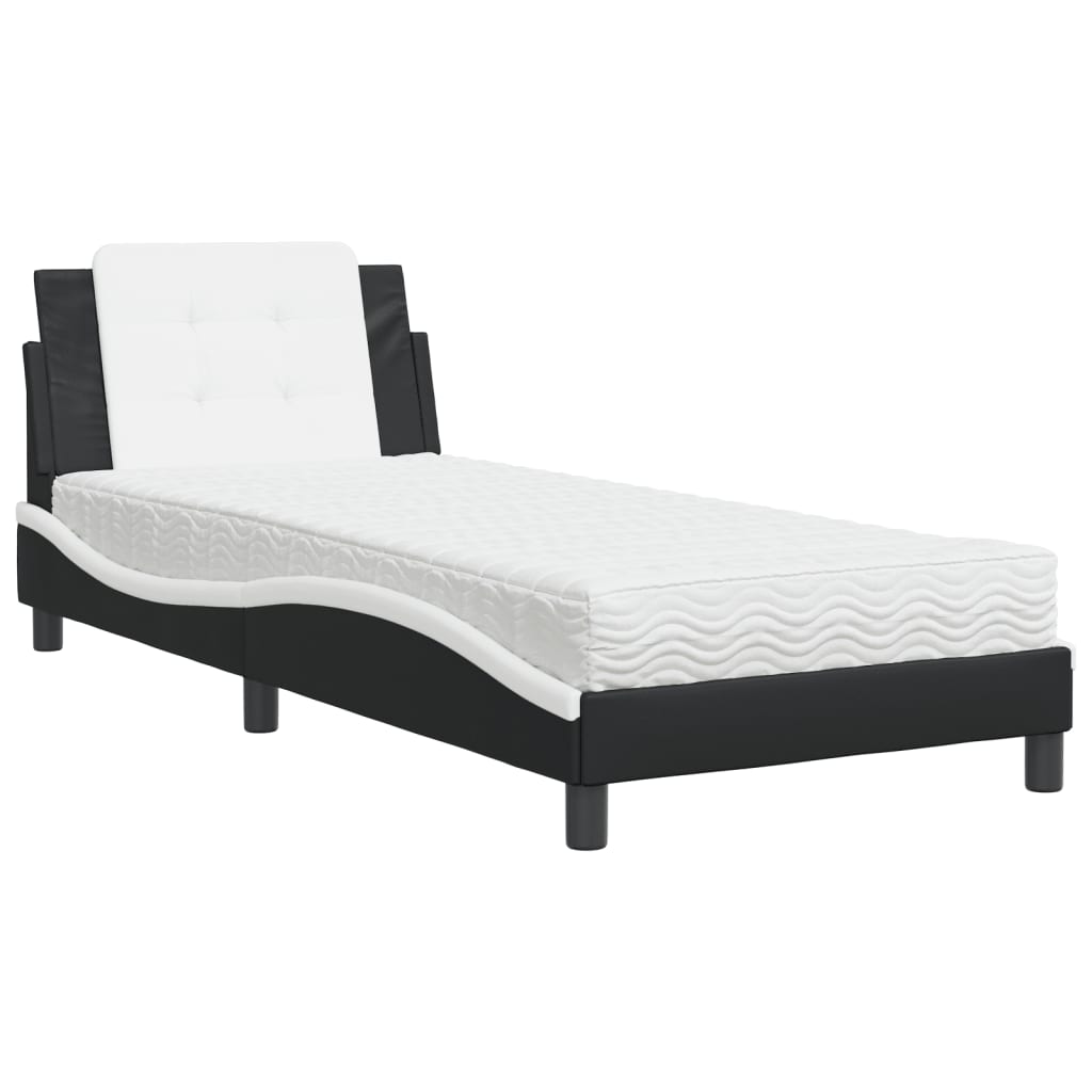 Bett mit Matratze Schwarz und Weiß 90x190 cm Kunstleder