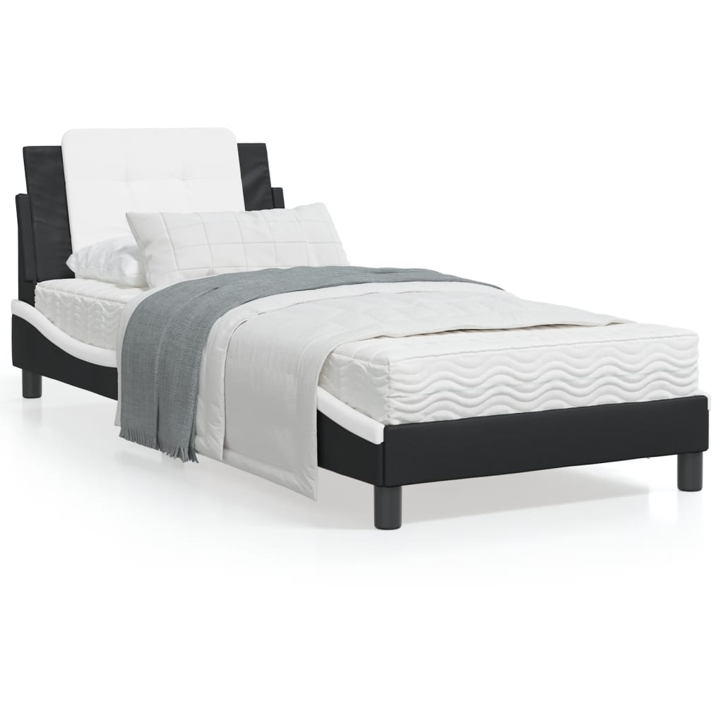 Bett mit Matratze Schwarz und Weiß 90x190 cm Kunstleder