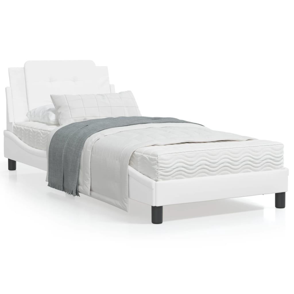 Bett mit Matratze Weiß 100x200 cm Kunstleder