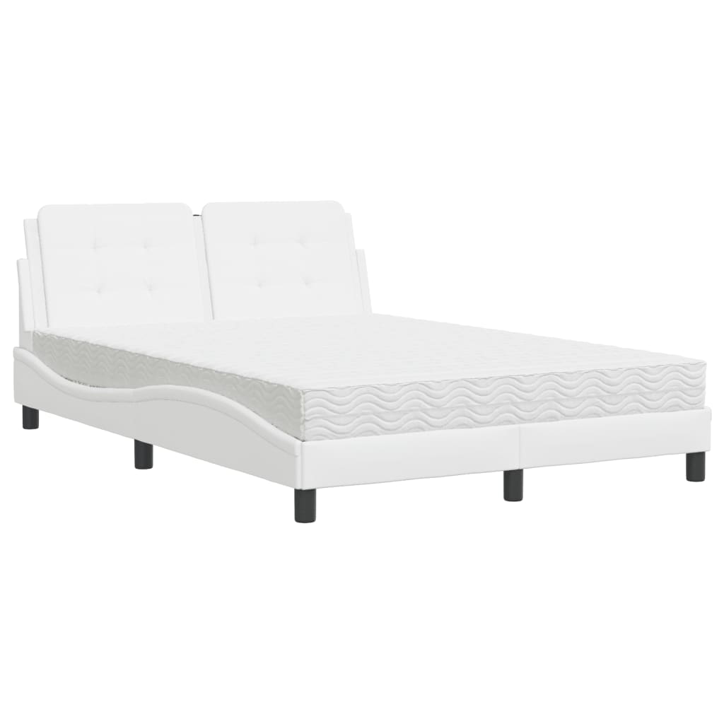Bett mit Matratze Weiß 140x190 cm Kunstleder