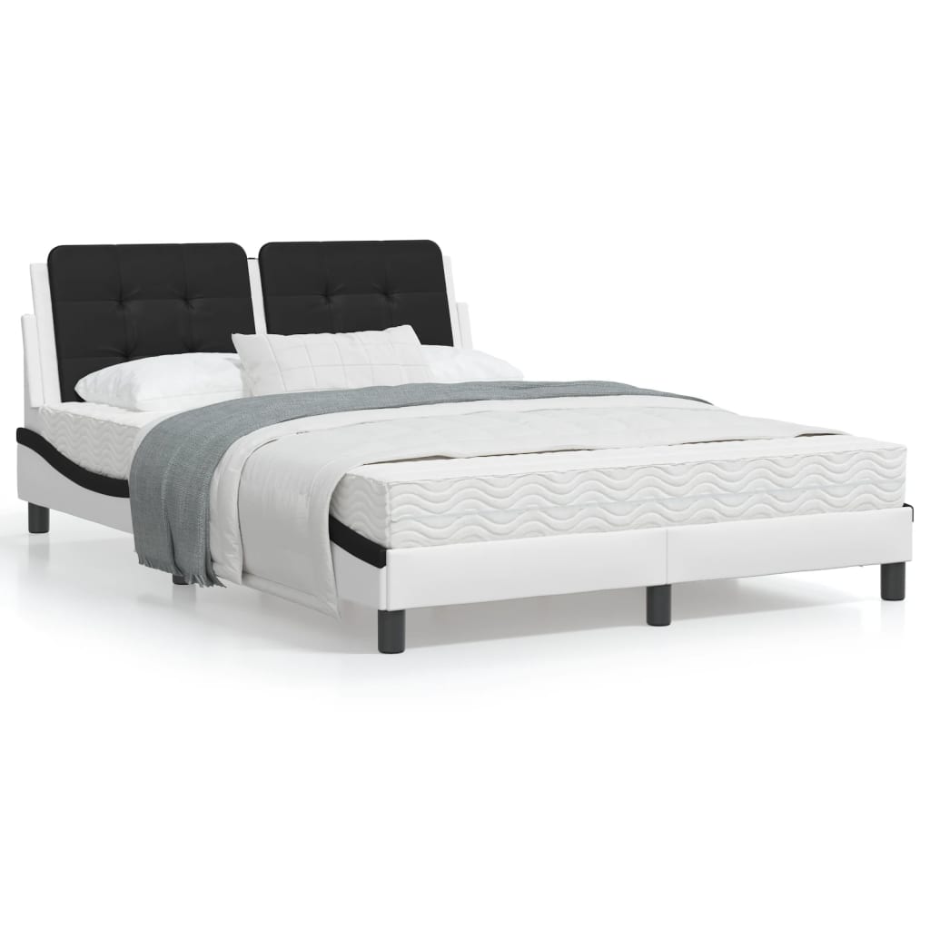 Bett mit Matratze Weiß und Schwarz 140x200 cm Kunstleder