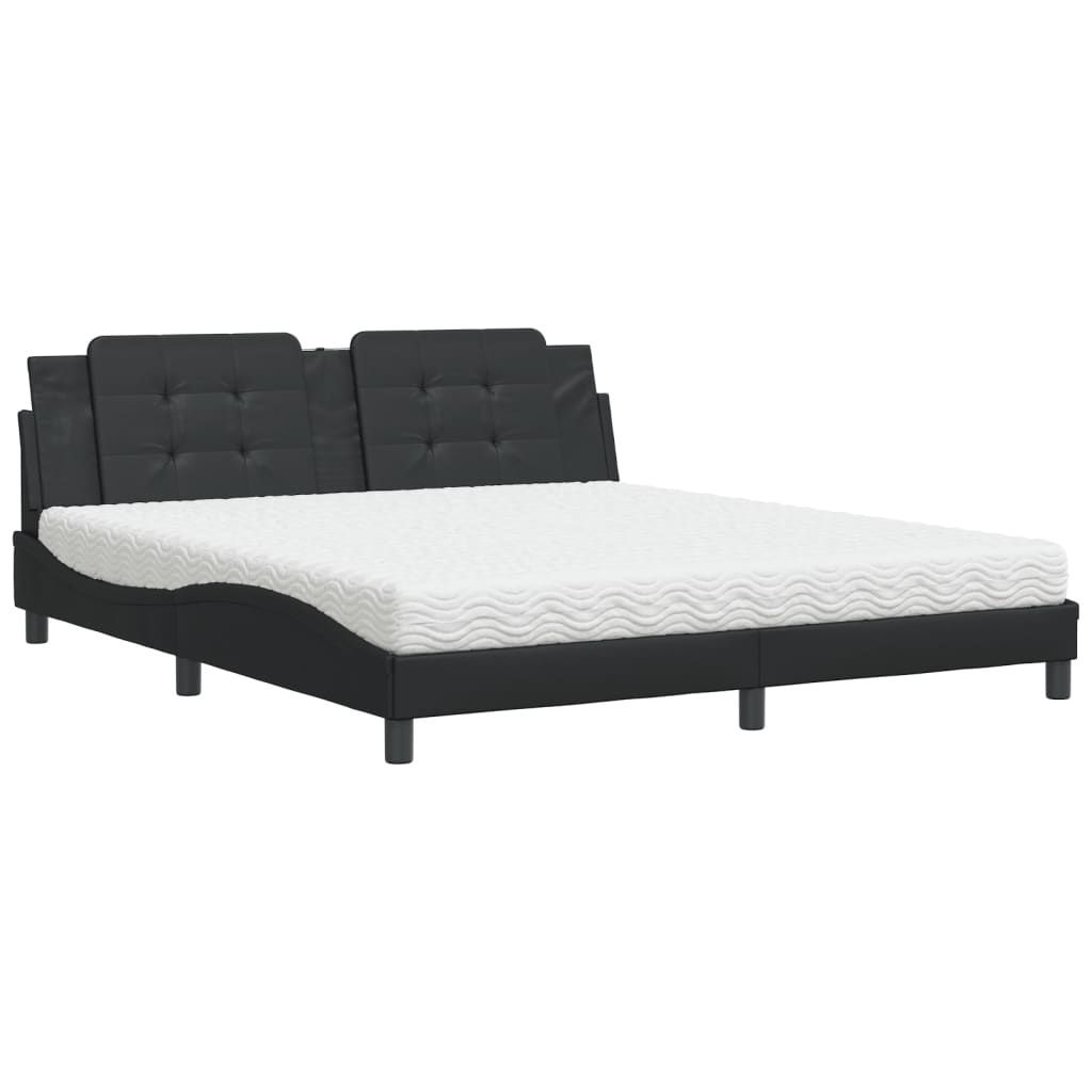 Bett mit Matratze Schwarz 180x200 cm Kunstleder
