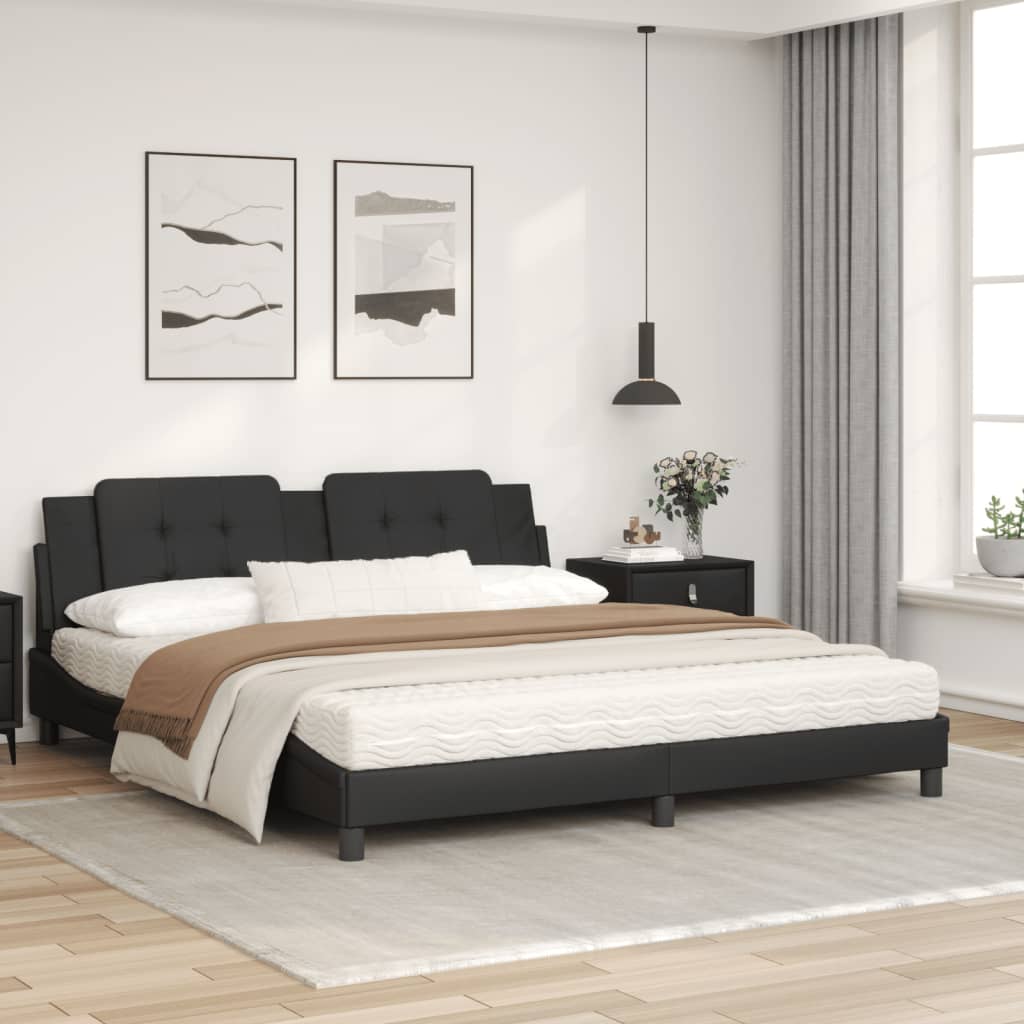 Bett mit Matratze Schwarz 180x200 cm Kunstleder