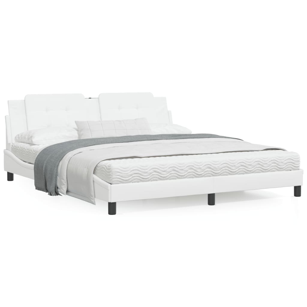 Bett mit Matratze Weiß 180x200 cm Kunstleder