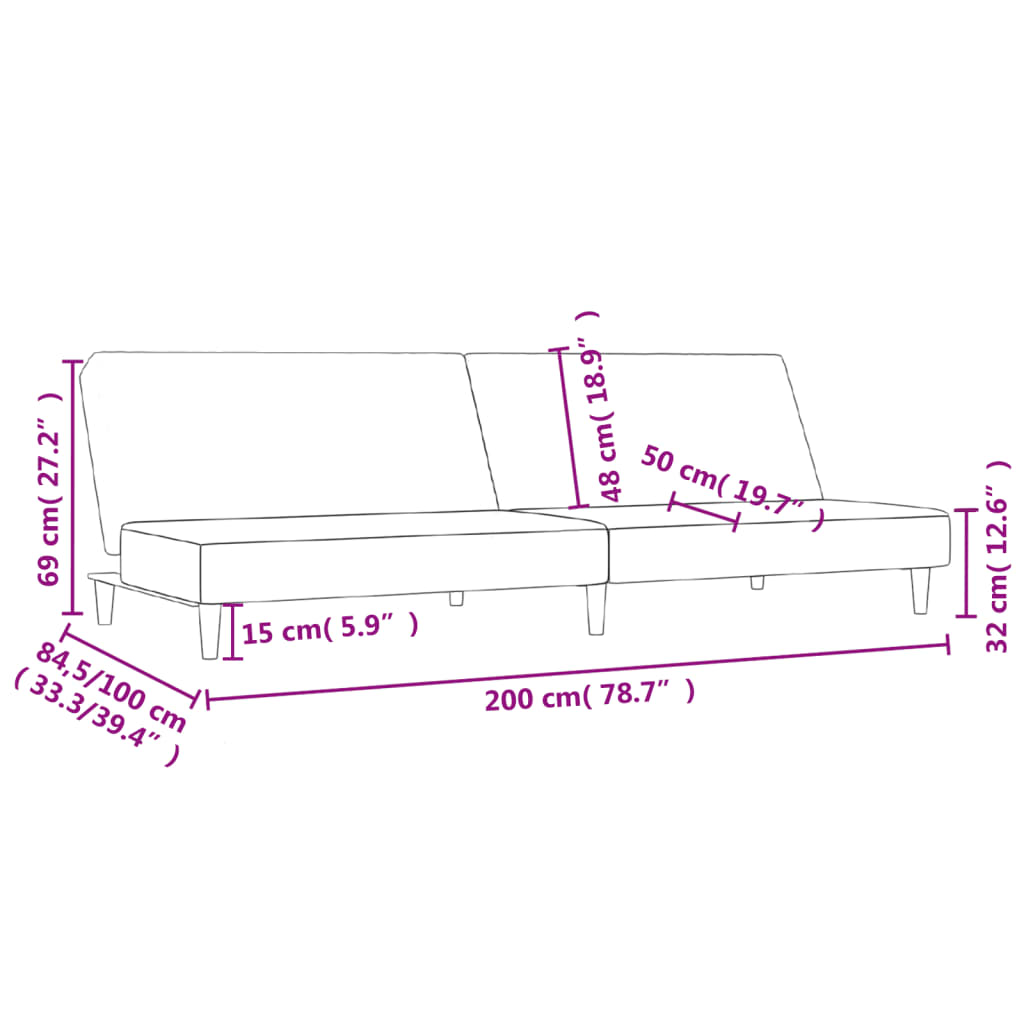 Schlafsofa 2-Sitzer Creme Stoff