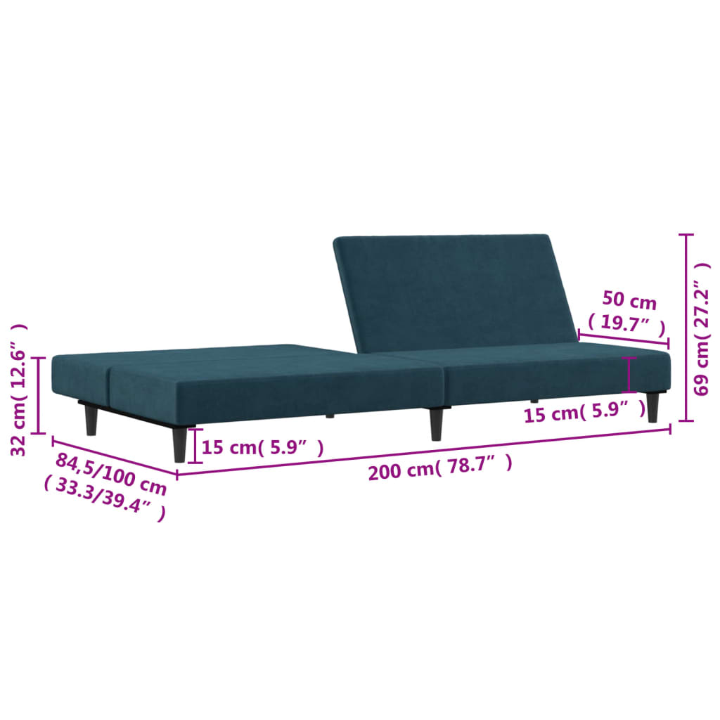 Schlafsofa 2-Sitzer Blau Samt