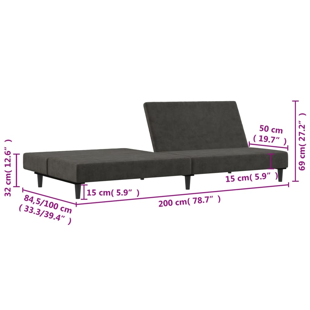 Schlafsofa 2-Sitzer Dunkelgrau Samt