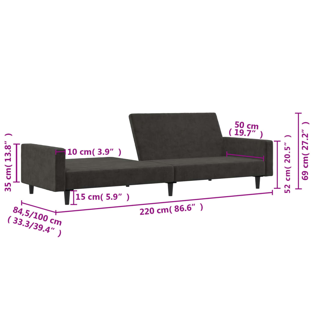 Schlafsofa 2-Sitzer Dunkelgrün Samt