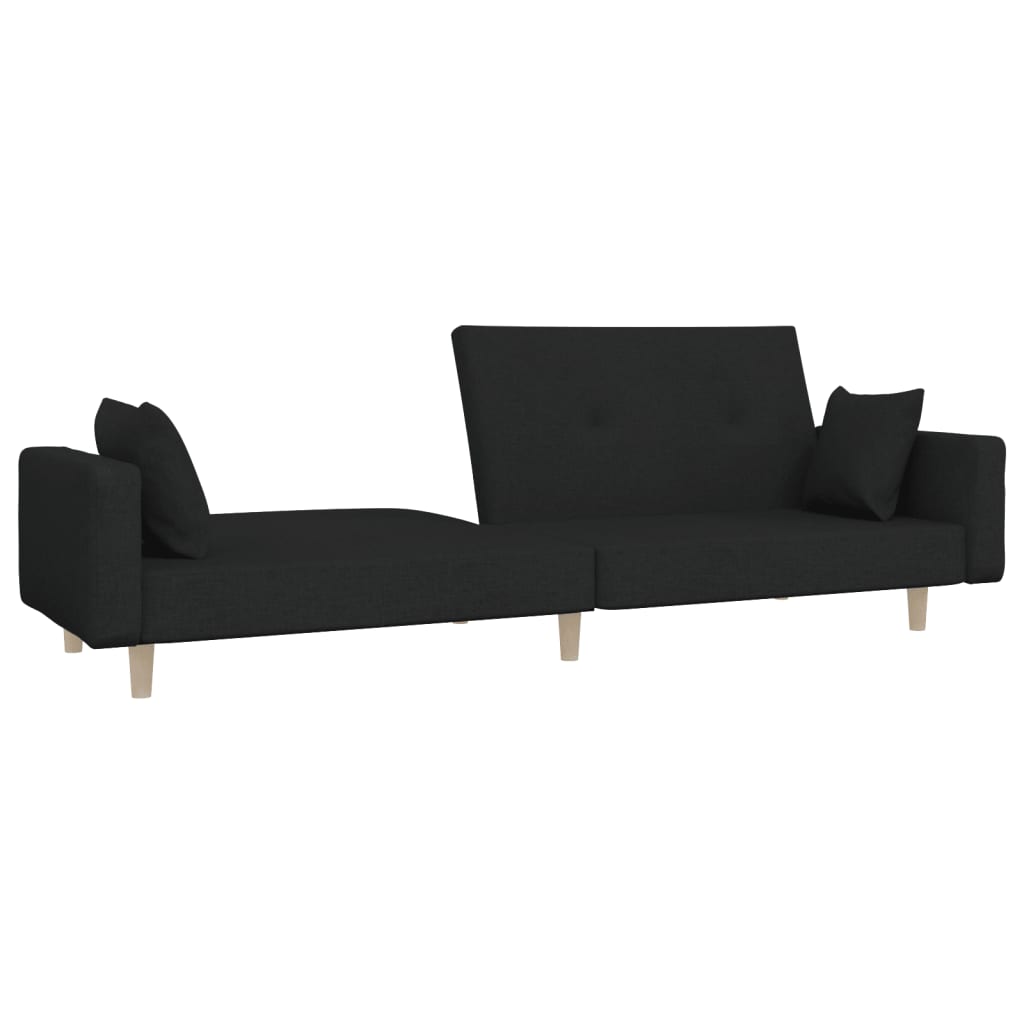 Schlafsofa 2-Sitzer mit 2 Kissen Schwarz Stoff