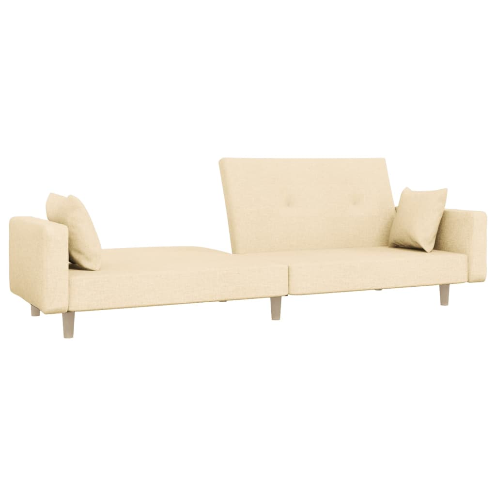 Schlafsofa 2-Sitzer mit 2 Kissen Creme Stoff