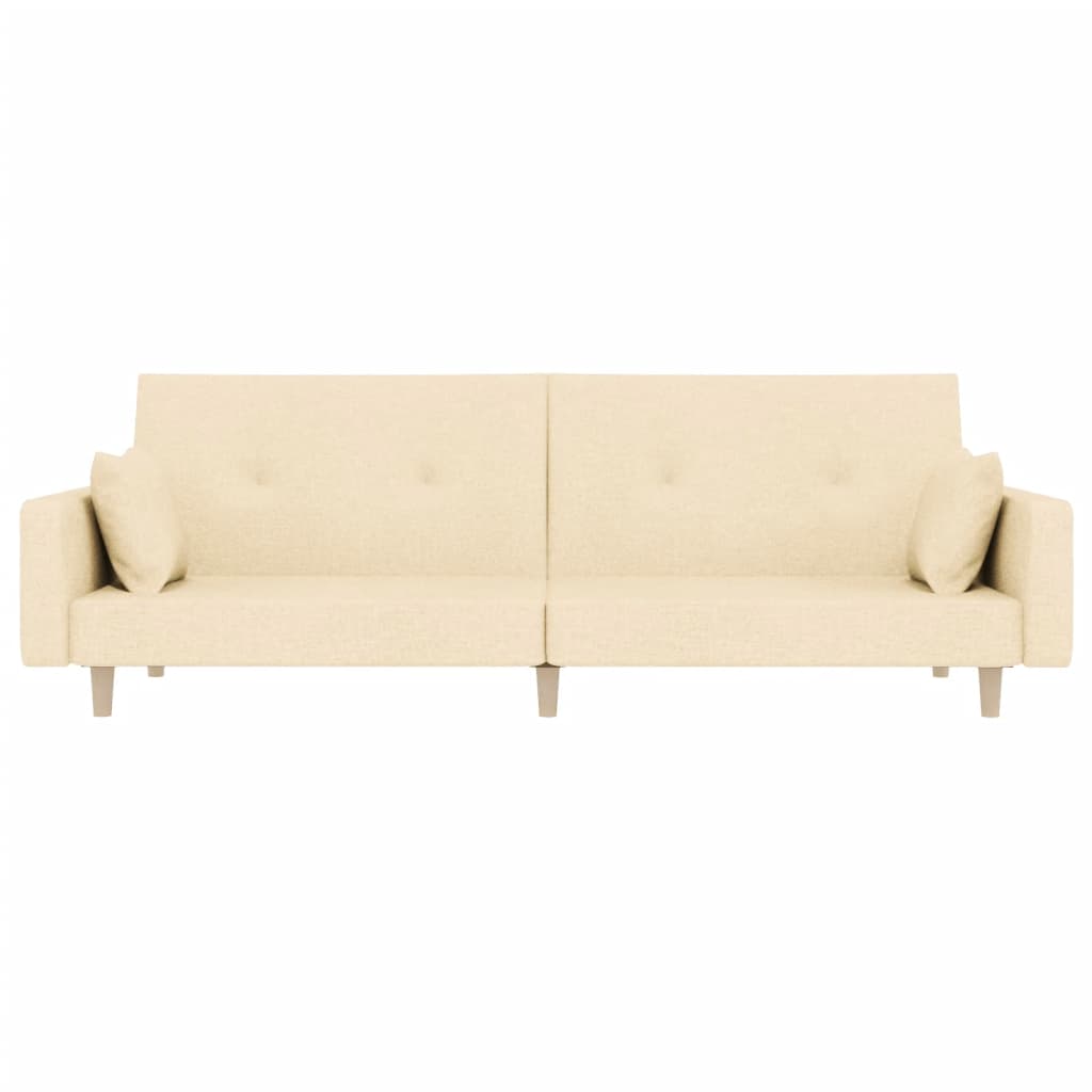 Schlafsofa 2-Sitzer mit 2 Kissen Creme Stoff