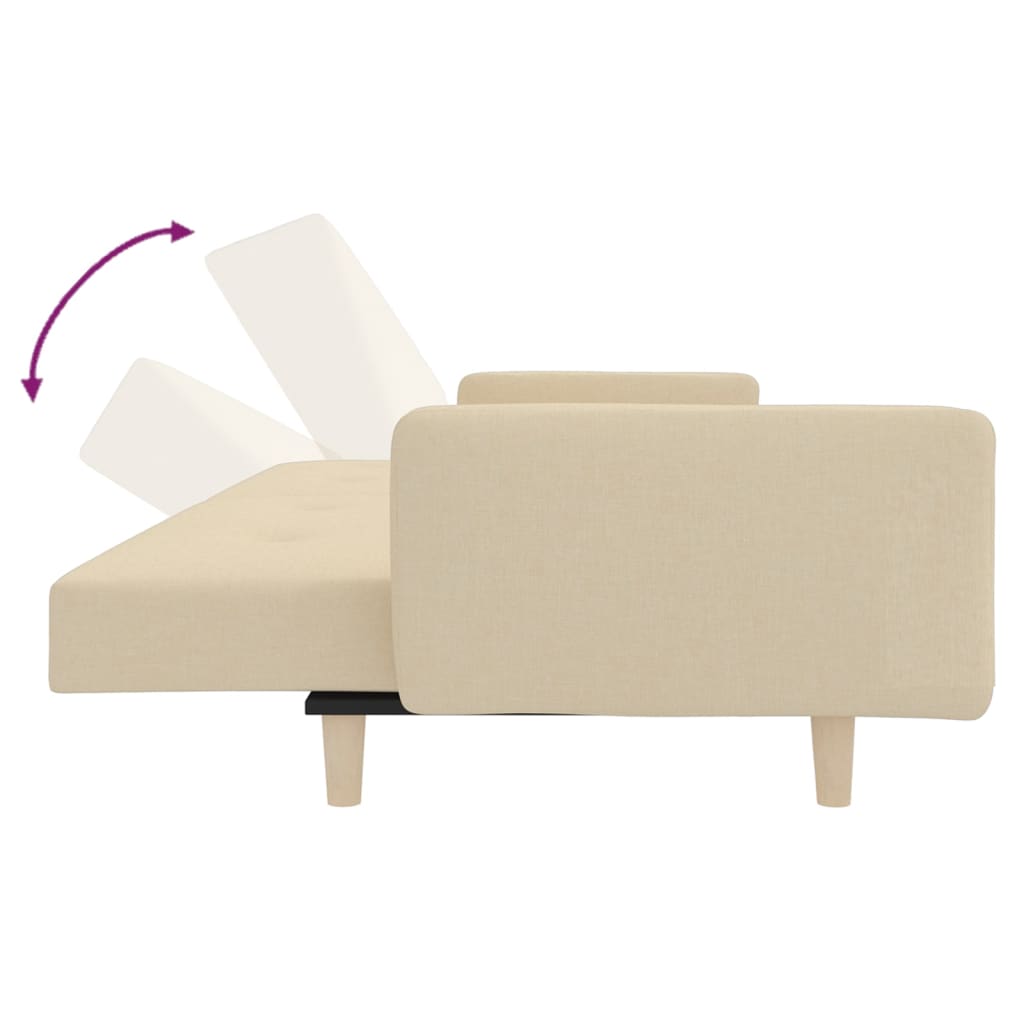 Schlafsofa 2-Sitzer mit 2 Kissen Creme Stoff